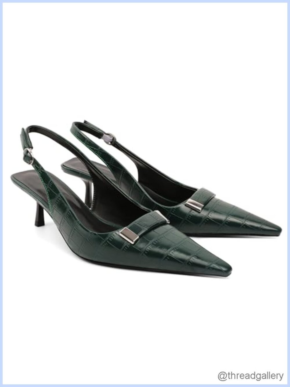 Pointed Toe Slingback Kitten Heel Pumps with Metal Buckle Ankle Strap